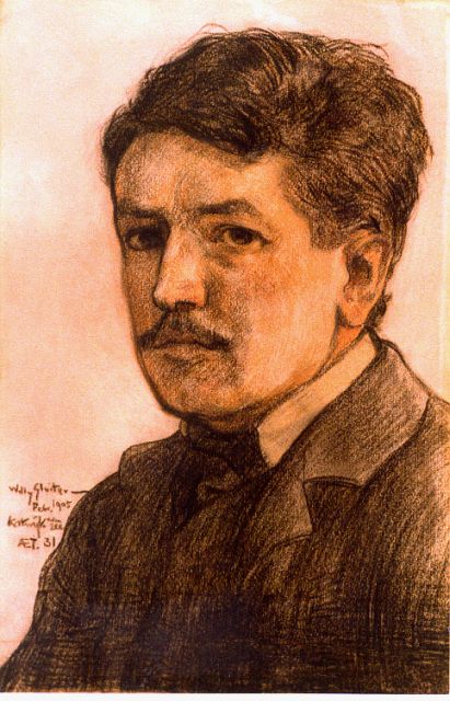 Sluiter J.W.  | Self-portrait, Febr. 1905, drawing on paper 26.0 x 20.0 cm, signed l.l.