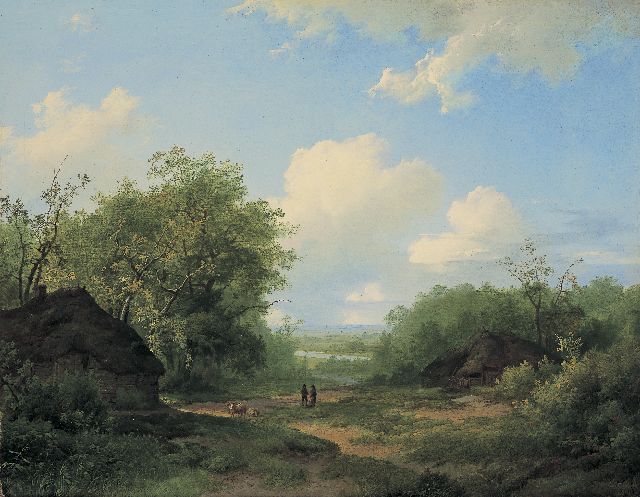Koekkoek I M.A.  | A river landscape in summer, oil on canvas 42.5 x 53.9 cm, signed l.c. and dated 1858