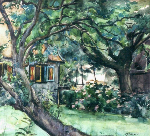 Bolding C.  | A view of a house, chalk and watercolour on paper 41.6 x 45.6 cm, signed l.r. and dated '52