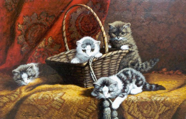 Cornelis Raaphorst | Four kittens at play, oil on canvas, 40.0 x 60.0 cm, signed l.l.