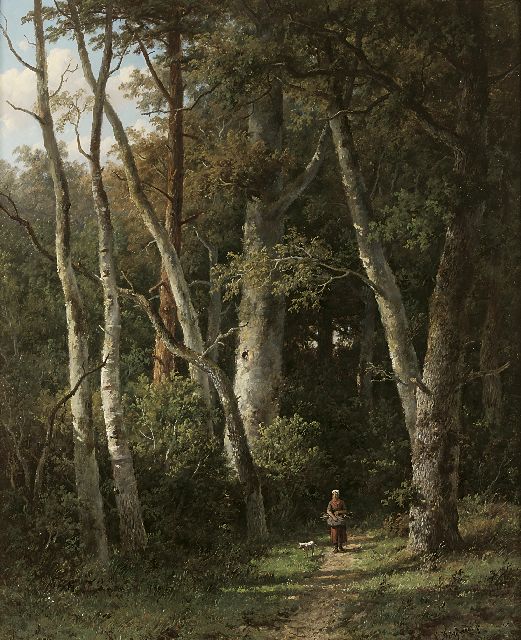 Anthonie Jacobus van Wijngaerdt | Gathering wood on a forest path, oil on panel, 66.2 x 54.0 cm, signed l.r.