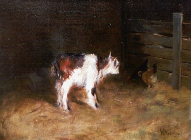 Willem Korteling | A goat and chicken, oil on canvas, 31.0 x 40.1 cm, signed l.r.
