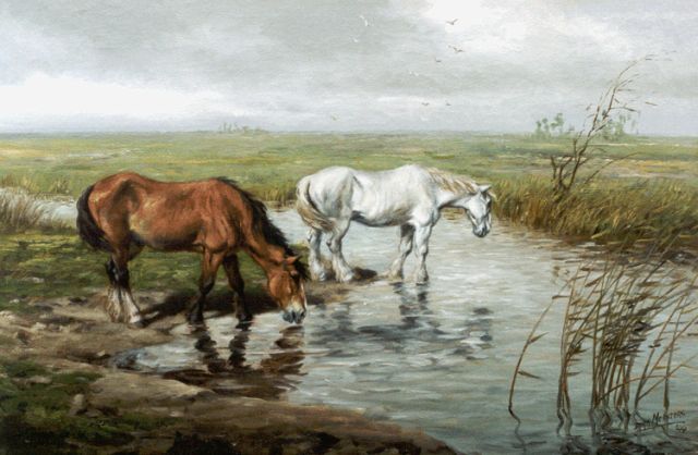 Dirk Meesters | Horses watering, oil on canvas, 60.0 x 90.2 cm, signed l.r. and dated '44