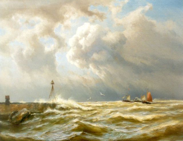 Jan H.B. Koekkoek | Sailing vessels and a paddle-steamer on stormy seas near IJmuiden, oil on canvas, 63.5 x 80.5 cm, signed l.l.