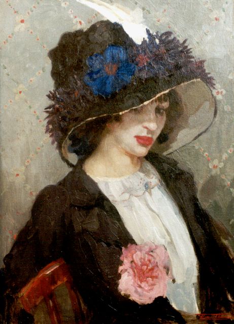 Henri Thomas | An elegant lady with hat, oil on canvas, 70.3 x 50.8 cm, signed l.r.