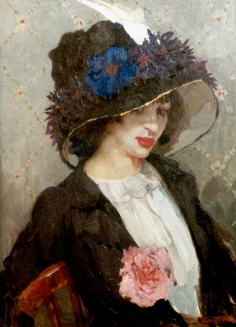 Thomas H.J.  | An elegant lady with hat, oil on canvas 70.3 x 50.8 cm, signed l.r.