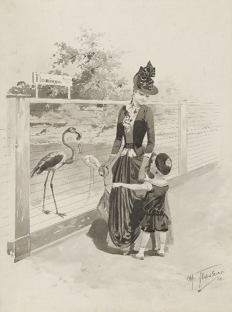 Max Flashar | At the zoo, watercolour on paper, 37.0 x 27.0 cm, signed l.r. and dated '88