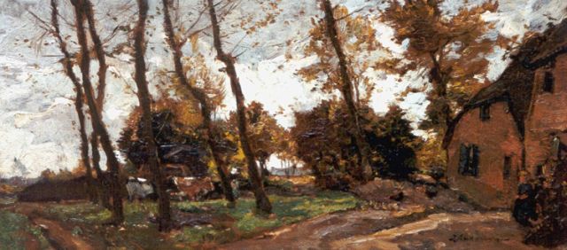 Johannes Evert Akkeringa | A farm in autumn, oil on panel, 18.7 x 40.1 cm, signed l.r.