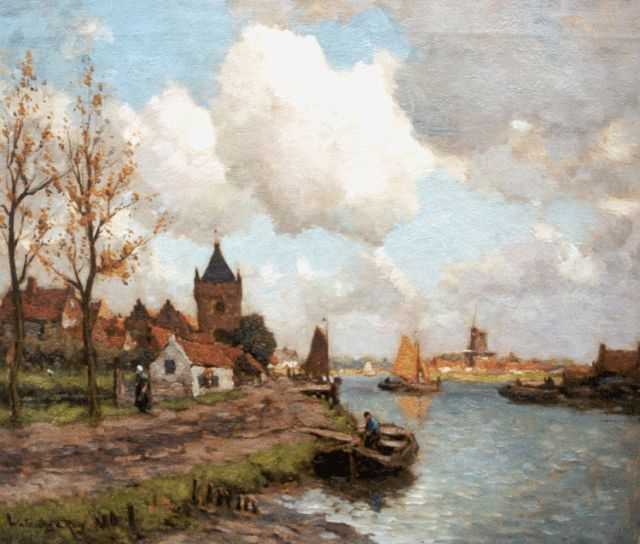 Wetering de Rooij J.E. van de | A view of the river Lek, with Vianen beyond, oil on canvas 50.6 x 60.3 cm, signed l.l.