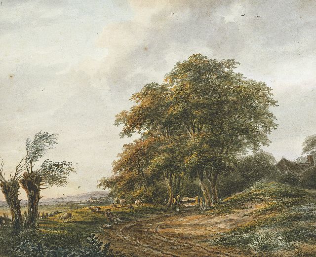 Andreas Schelfhout | A shepherd with his flock, watercolour on paper, 22.7 x 28.2 cm, signed l.r. and painted between 1810-1812