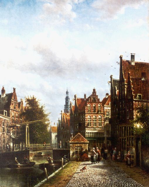 Johannes Franciscus Spohler | Townscape with drawbridge, oil on canvas, 44.4 x 35.2 cm, signed l.l.