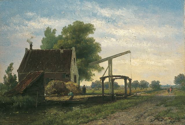 Koekkoek J.H.B.  | Drawbridge, Kortenhoef, oil on canvas 32.0 x 47.4 cm, signed l.l. and dated 1900