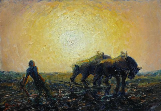 Daan Bout | A ploughing farmer, oil on canvas, 50.4 x 70.7 cm, signed l.l.