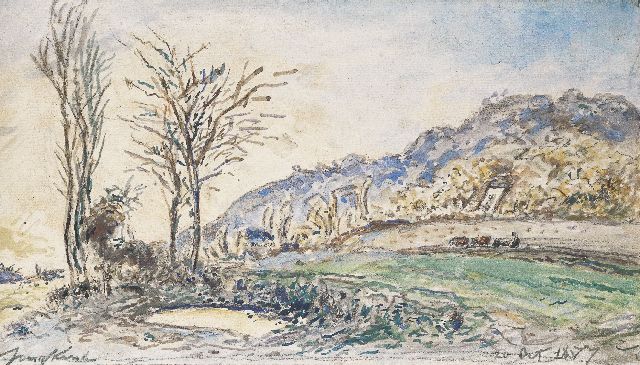 Johan Barthold Jongkind | Landscape near Grenoble, chalk and watercolour on paper, 17.0 x 30.0 cm, signed l.l. and dated 20 Oct. 1877