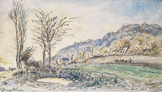 Jongkind J.B.  | Landscape near Grenoble, chalk and watercolour on paper 17.0 x 30.0 cm, signed l.l. and dated 20 Oct. 1877