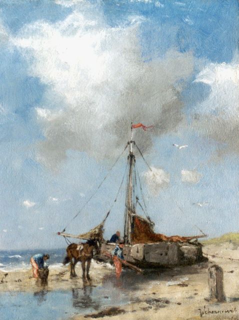 Johan Frederik Cornelis Scherrewitz | Sorting the day's catch, 26.2 x 20.2 cm, signed l.r.