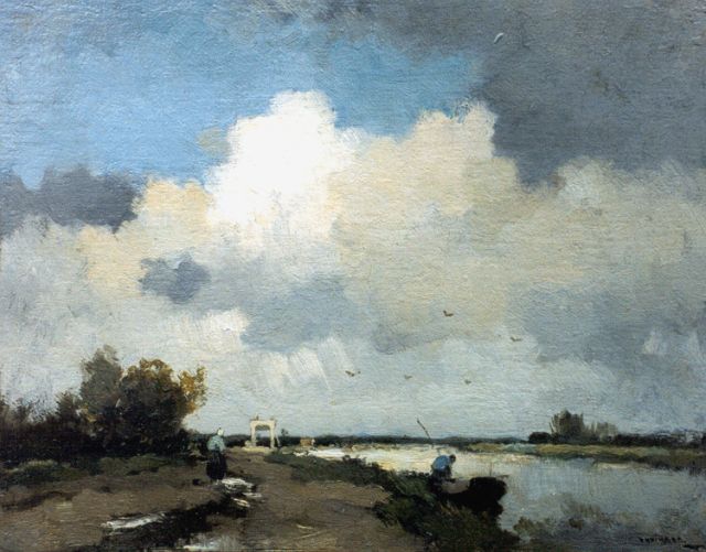 Knikker A.  | A draw-bridge in a polder landscape, oil on painter's board 25.0 x 31.2 cm, signed l.r.