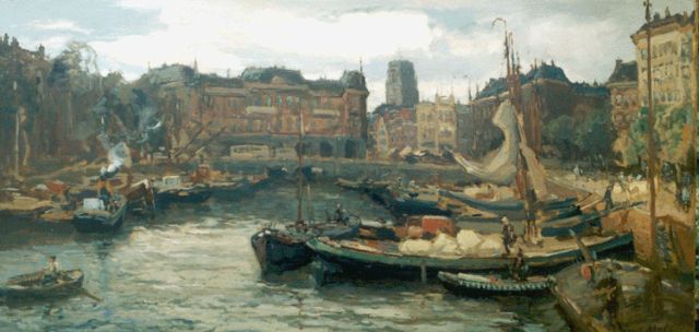 Moll E.  | The Oude Haven, Rotterdam, with the 'Plan C- gebouw), oil on canvas 76.3 x 151.6 cm, signed l.r.
