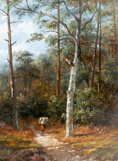 Wijngaerdt A.J. van | Gathering wood in winter, oil on panel 19.5 x 15.3 cm, signed l.r.