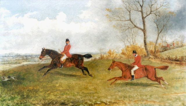 Laporte G.H.  | The hunt, oil on panel 22.5 x 38.0 cm, signed on the reverse