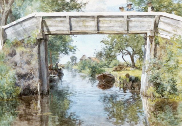 Willem Bastiaan Tholen | A bridge, Giethoorn, watercolour on paper, 35.5 x 51.0 cm, signed l.l.