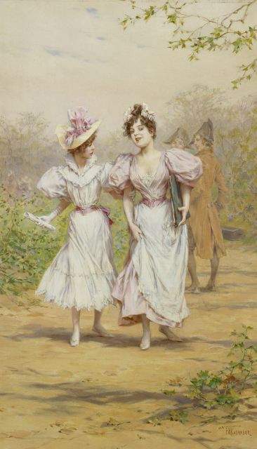 Kaemmerer F.H.  | Elegant young ladies, oil on canvas 55.2 x 32.8 cm, signed l.r.