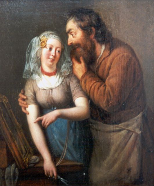 Noël P.P.J.  | The flirt, oil on panel 22.6 x 18.6 cm