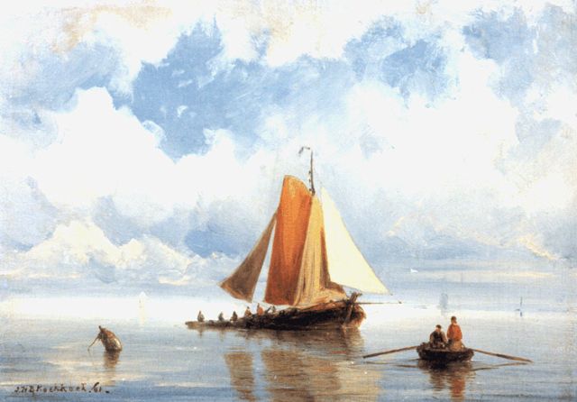 Koekkoek J.H.B.  | Shipping in a calm, oil on panel 14.9 x 20.9 cm, signed l.l. and dated '61