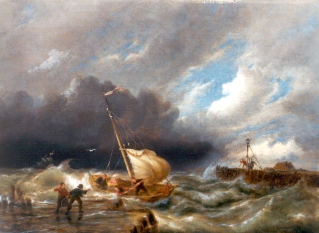Pieter Cornelis  Dommershuijzen | Sailing vessels on choppy waters near Muiderberg, oil on panel, 30.2 x 40.6 cm, signed l.r. and dated 1908