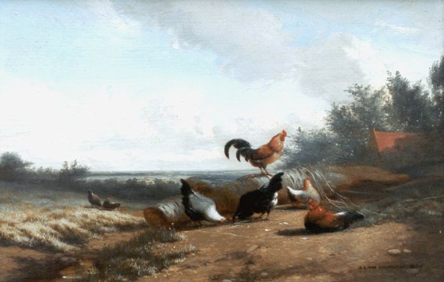 Leemputten J.L. van | Poultry in a landscape, 23.9 x 36.0 cm, signed l.r. and dated 1867