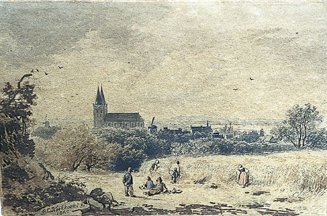 Barend Cornelis Koekkoek | View of Xanten, near Kleef, ink, pen and watercolour on paper, 8.0 x 12.2 cm, signed l.l. and dated 1842