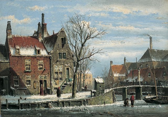 Willem Koekkoek | A town in winter, oil on canvas, 40.0 x 57.0 cm, painted between 1862-1865