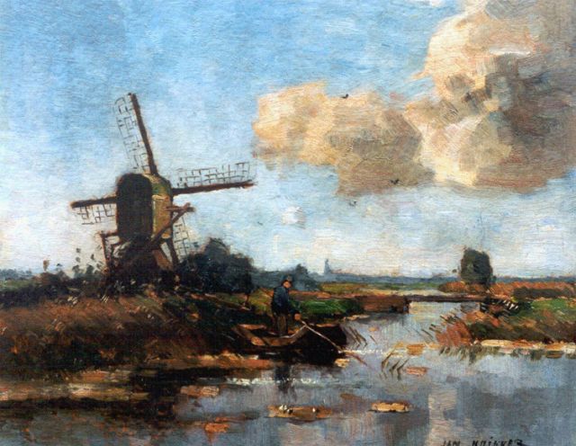 Knikker sr. J.S.  | A fisherman in a polder landscape, oil on painter's board 25.3 x 28.1 cm, signed l.r.