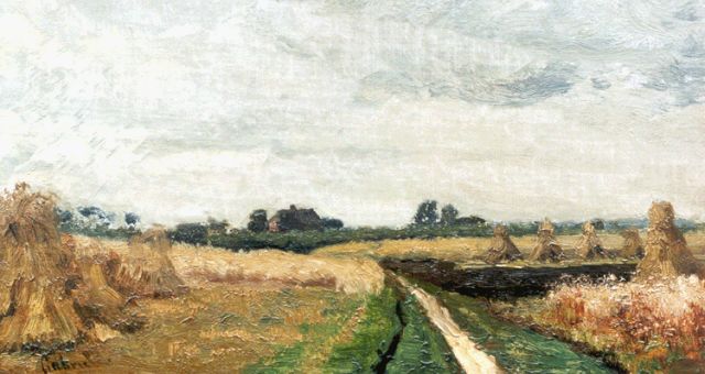 Gabriel P.J.C.  | Corn sheafs, oil on canvas laid down on panel 18.9 x 33.4 cm, signed l.l.