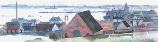 Theo Bitter | A view of the river Rhine at Oosterbeek, watercolour on paper, 10.3 x 32.0 cm, signed l.l. and on the reverse and dated '52