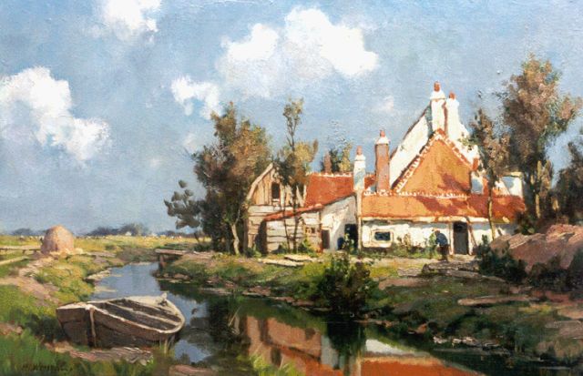 Hendrik Jan Wesseling | A farm along a waterway, oil on canvas, 46.9 x 71.9 cm, signed l.l.