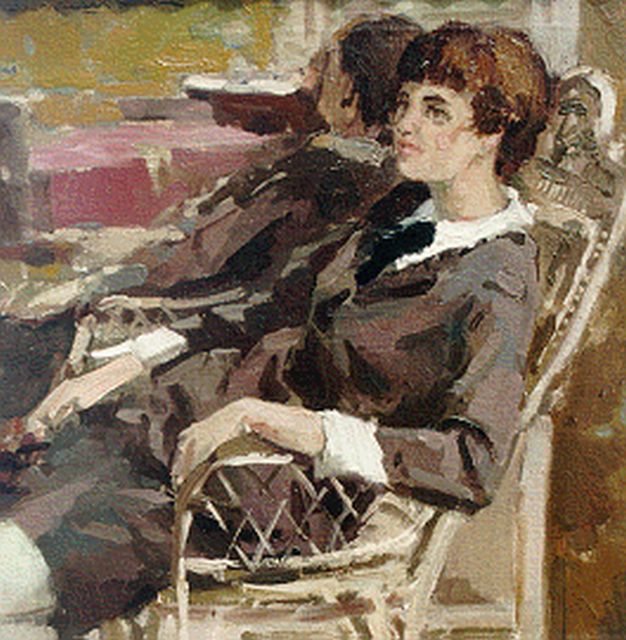 Boer H. de | A seated lady, oil on canvas 40.0 x 40.0 cm, signed u.l.