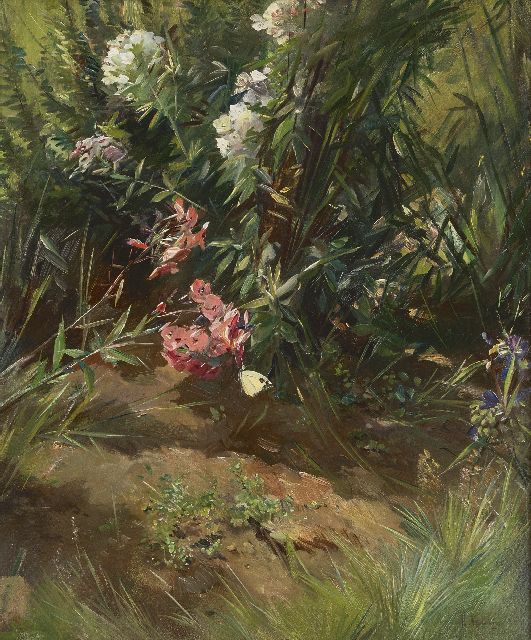 Korteling W.  | Flowering shrubs with a butterfly, oil on canvas 60.2 x 50.2 cm, signed l.r.