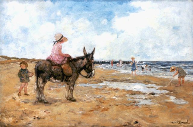 Koppenol C.  | A donkey-ride on the beach, oil on canvas 40.3 x 60.3 cm, signed l.r.