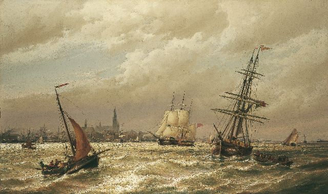 Dommelshuizen C.C.  | Shipping on the Schelde, Antwerpen in the distance, oil on canvas 76.2 x 127.3 cm, signed l.r. 'C. Dommersen' and dated 1880