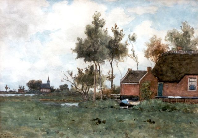 Bauffe V.  | A farmstead near Noorden, watercolour on paper 46.9 x 65.2 cm, signed l.l.