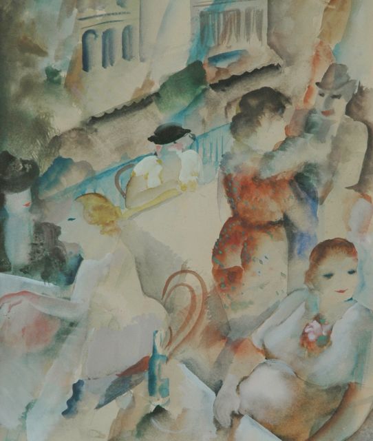 Raphaël de Buck | A French terrace, watercolour on paper, 28.7 x 24.4 cm, signed right of the lower centre
