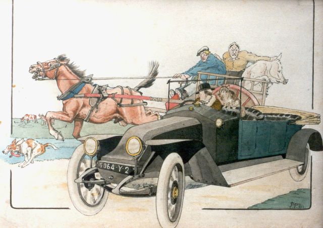 Pigeon (mogelijk Maurice Pigeon) | Motorcar, watercolour on paper, 43.0 x 59.5 cm, signed l.r. and executed on 18-4-1922
