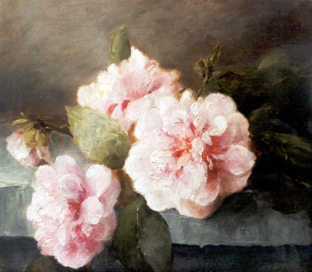 Breuer-Wikman F.  | Pink roses on a stone ledge, oil on canvas 24.0 x 27.3 cm