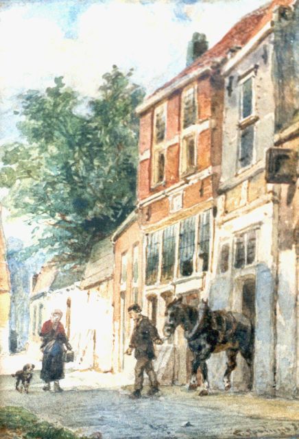 Cornelis Springer | A sunlit street, Culemborg, watercolour on paper, 14.9 x 11.3 cm, signed l.r. and dated '89