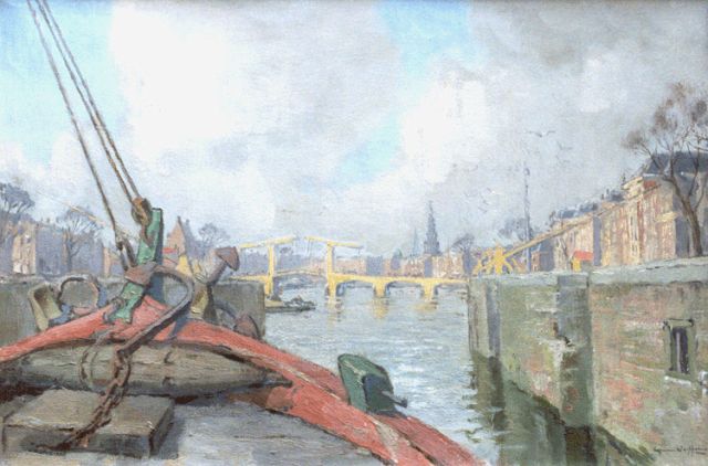 Gerrit van Duffelen | View of the 'Magere Brug', Amsterdam, oil on canvas, 40.8 x 60.5 cm, signed l.r. and painted circa 1946