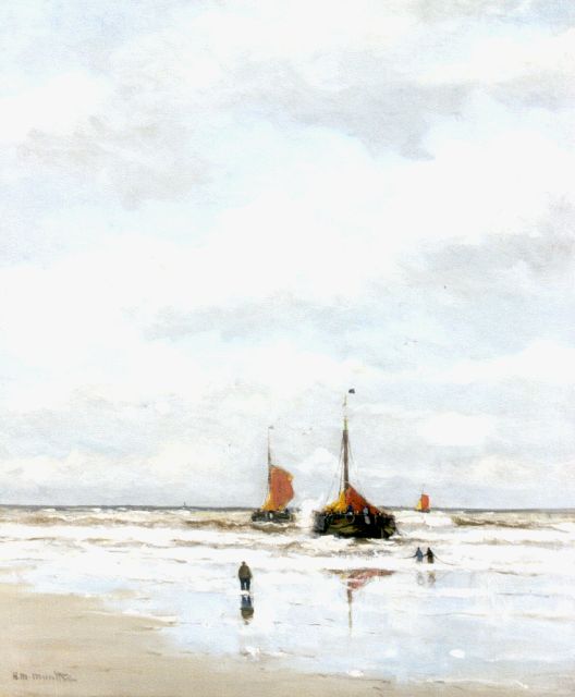 Morgenstjerne Munthe | 'Bomschuiten' in the surf, oil on canvas, 76.2 x 63.5 cm, signed l.l.