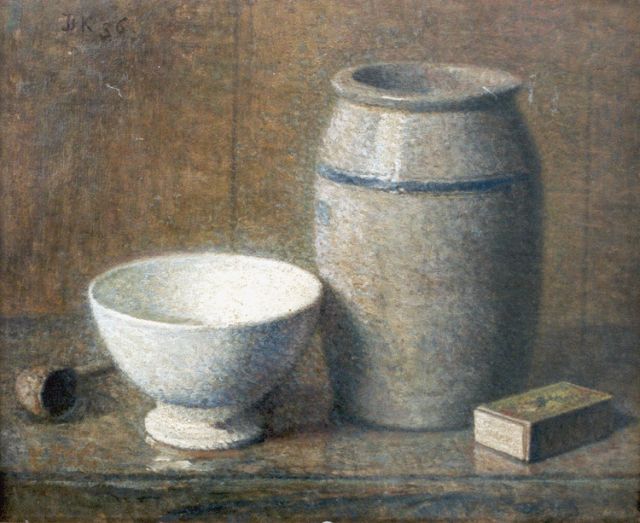 Komter D.  | A still life with a jar and a Cologne pot, oil on painter's board 27.0 x 32.4 cm, signed u.l. with initials and dated '36