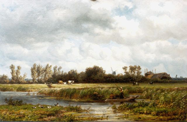 Borselen J.W. van | A Dutch polder landscape, oil on panel 26.7 x 40.1 cm, signed l.l.