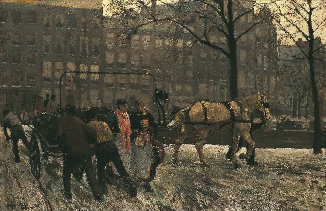 Breitner G.H.  | View of the Paleisstraat/Singelbrug, Amsterdam, oil on canvas 76.8 x 117.0 cm, signed l.l. and painted circa 1897